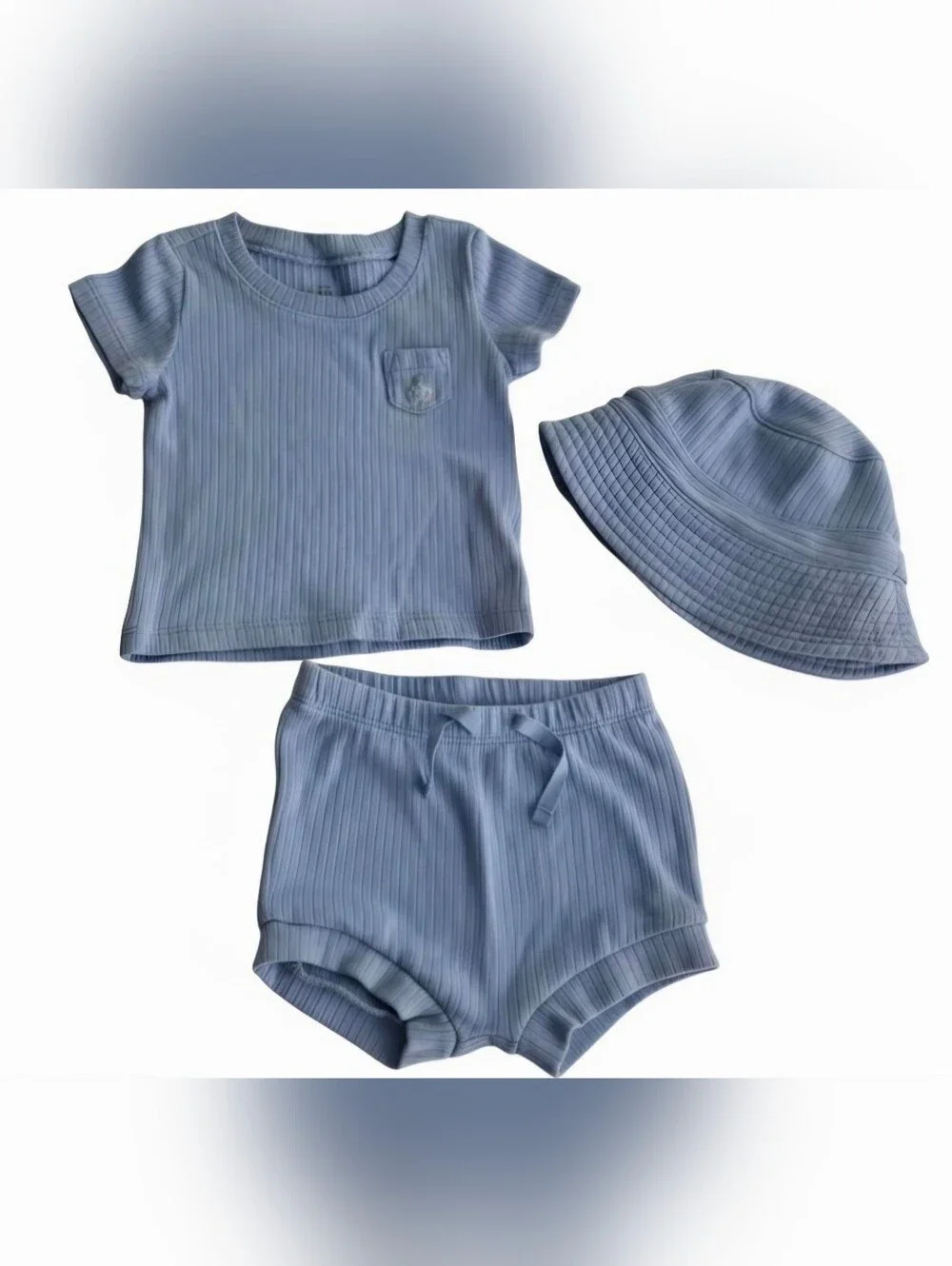 Baby Gap Blue Ribbed 3-Piece Outfit Set with Bucket Hat